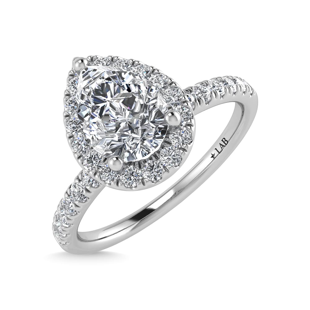 14K White Gold Lab Grown Diamond  1 Ct.Tw. IGI Certified Pear Shape Halo Engagement Ring (IGI Certified Center 1 1/2ct)