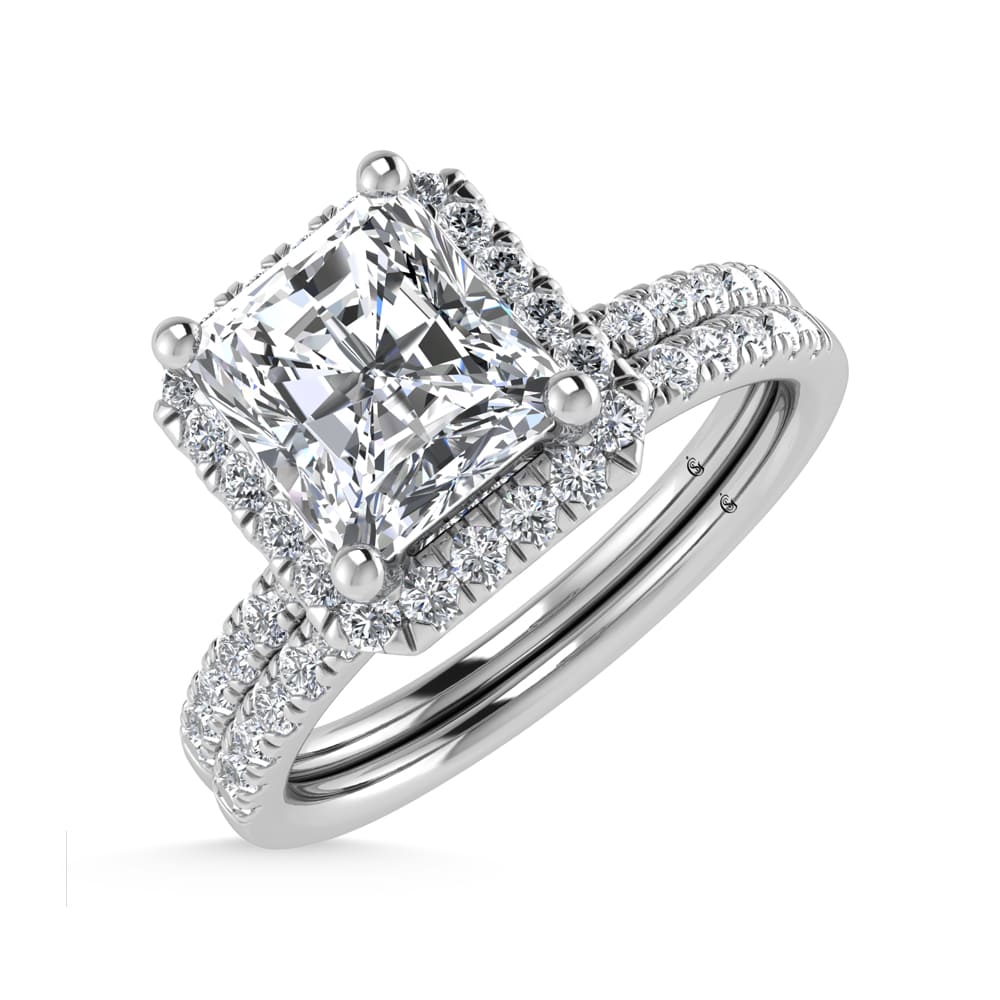 14K White Gold Lab Grown Diamond 1 1/4 Ct.Tw. Radiant Shape Halo Engagement Ring (IGI Certfied Center 1 ct)