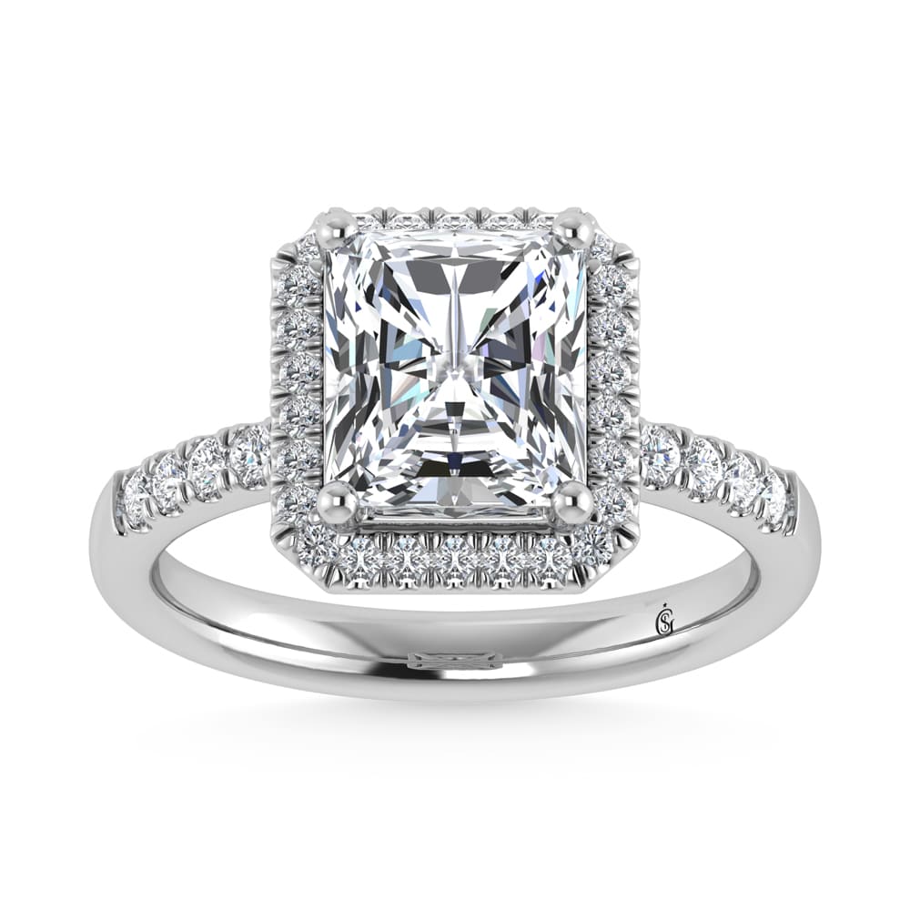 14K White Gold Lab Grown Diamond 3 1/3 Ct.Tw. Radiant Shape Halo Engagement Ring (IGI Certfied Center 3 ct)