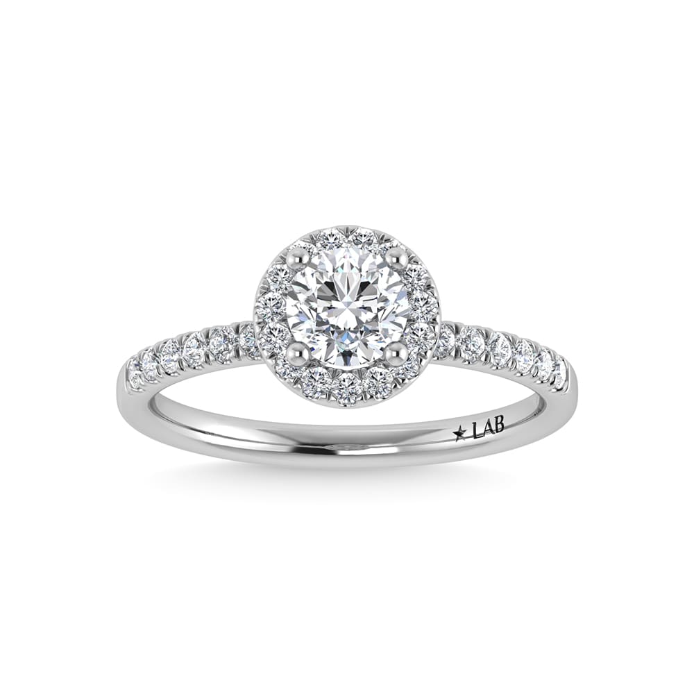 14K White Gold Lab Grown Diamond  1 3/4 Ct.Tw. IGI Certified Round Shape Halo Engagement Ring (IGI Certified Center 1 1/2ct)