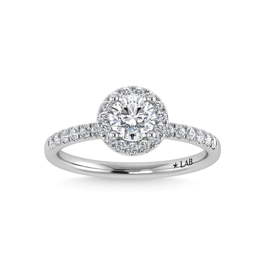 14K White Gold Lab Grown Diamond  1 3/4 Ct.Tw. IGI Certified Round Shape Halo Engagement Ring (IGI Certified Center 1 1/2ct)