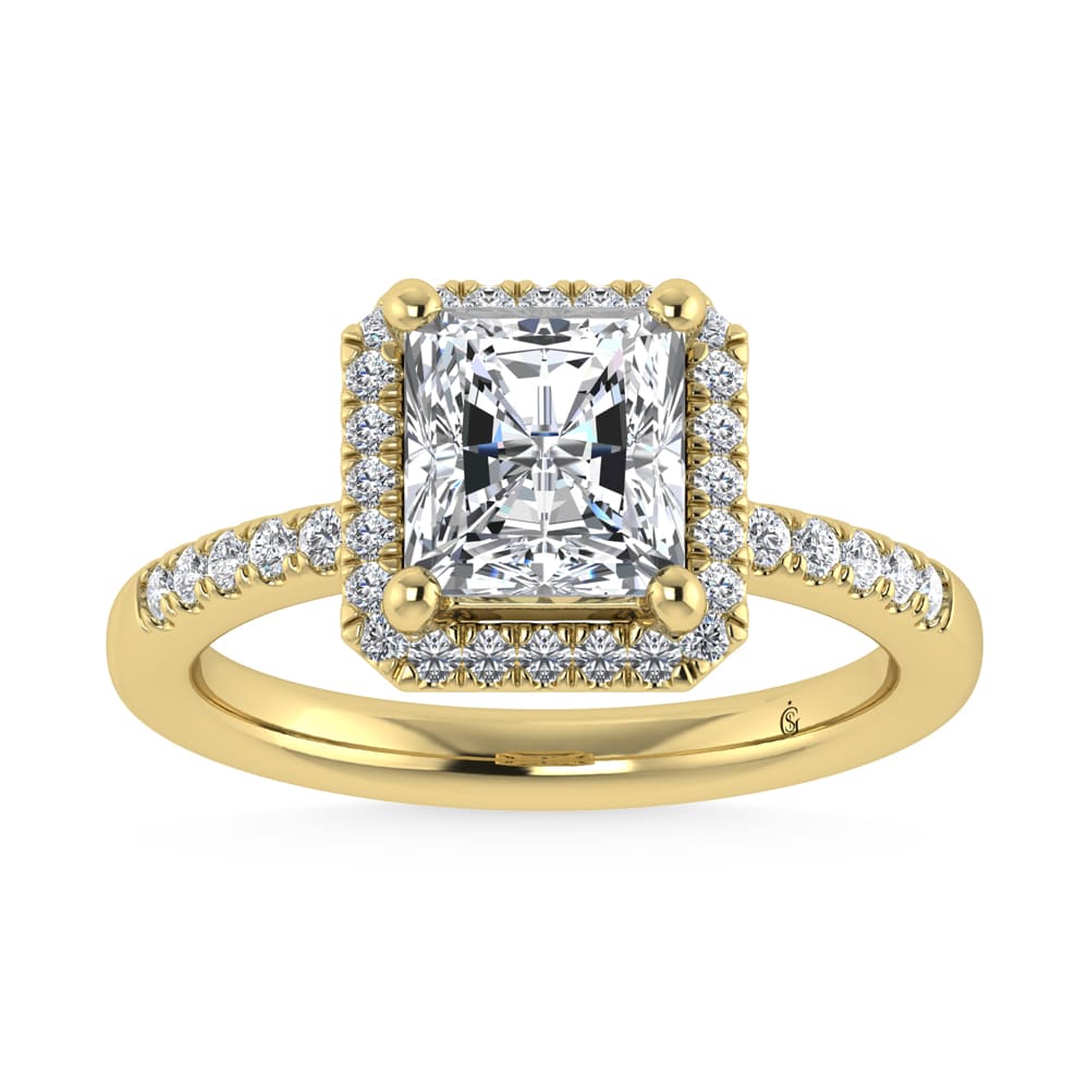 14K Yellow Gold Lab Grown Diamond 2 1/4 Ct.Tw. Radiant Shape Halo Engagement Ring (IGI Certified Center 2ct)