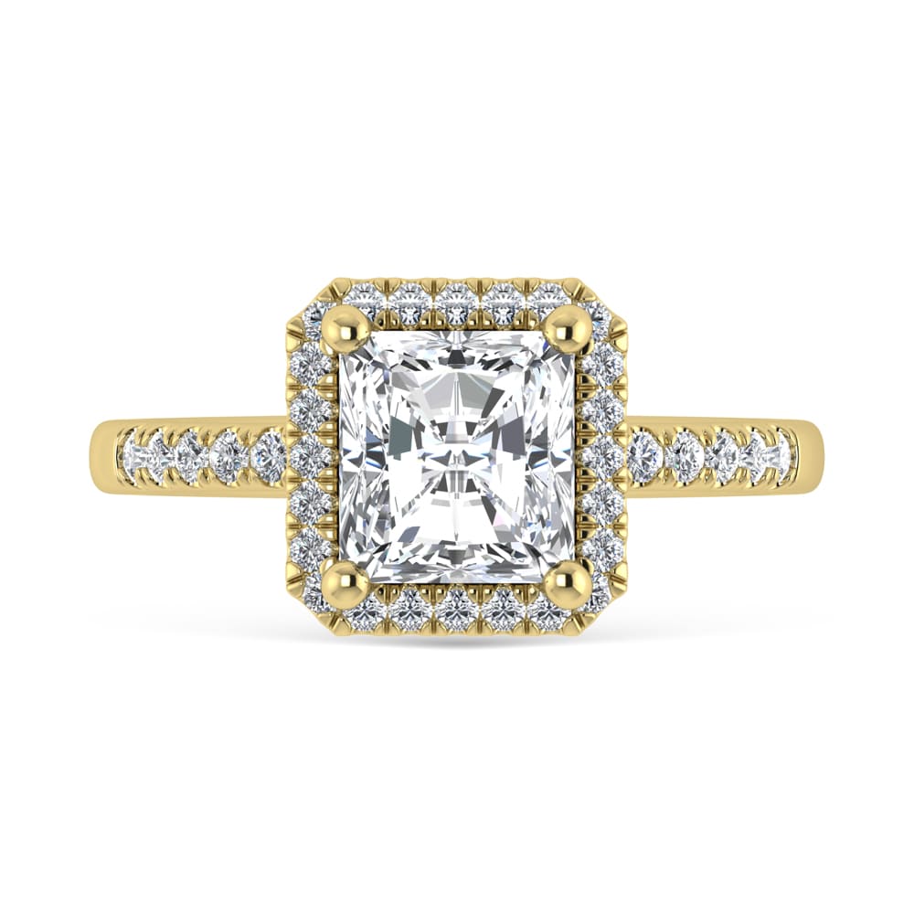 14K Yellow Gold Lab Grown Diamond 2 1/4 Ct.Tw. Radiant Shape Halo Engagement Ring (IGI Certified Center 2ct)
