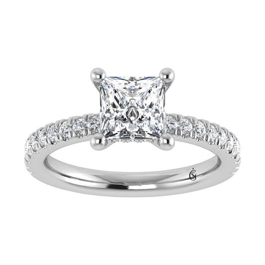 14K White Gold Lab Grown Diamond 2 1/2 Ct.Tw. Princess Shape Halo IGI Certified Engagement Ring (IGI Certfied Center 3ct)
