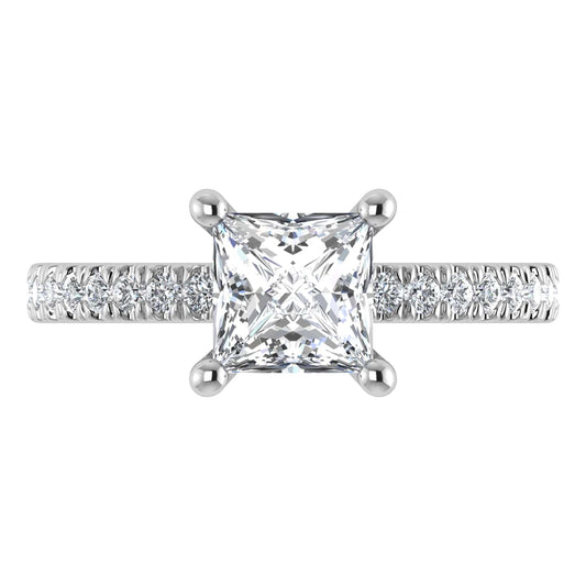 14K White Gold Lab Grown Diamond 2 1/2 Ct.Tw. Princess Shape Halo IGI Certified Engagement Ring (IGI Certfied Center 3ct)