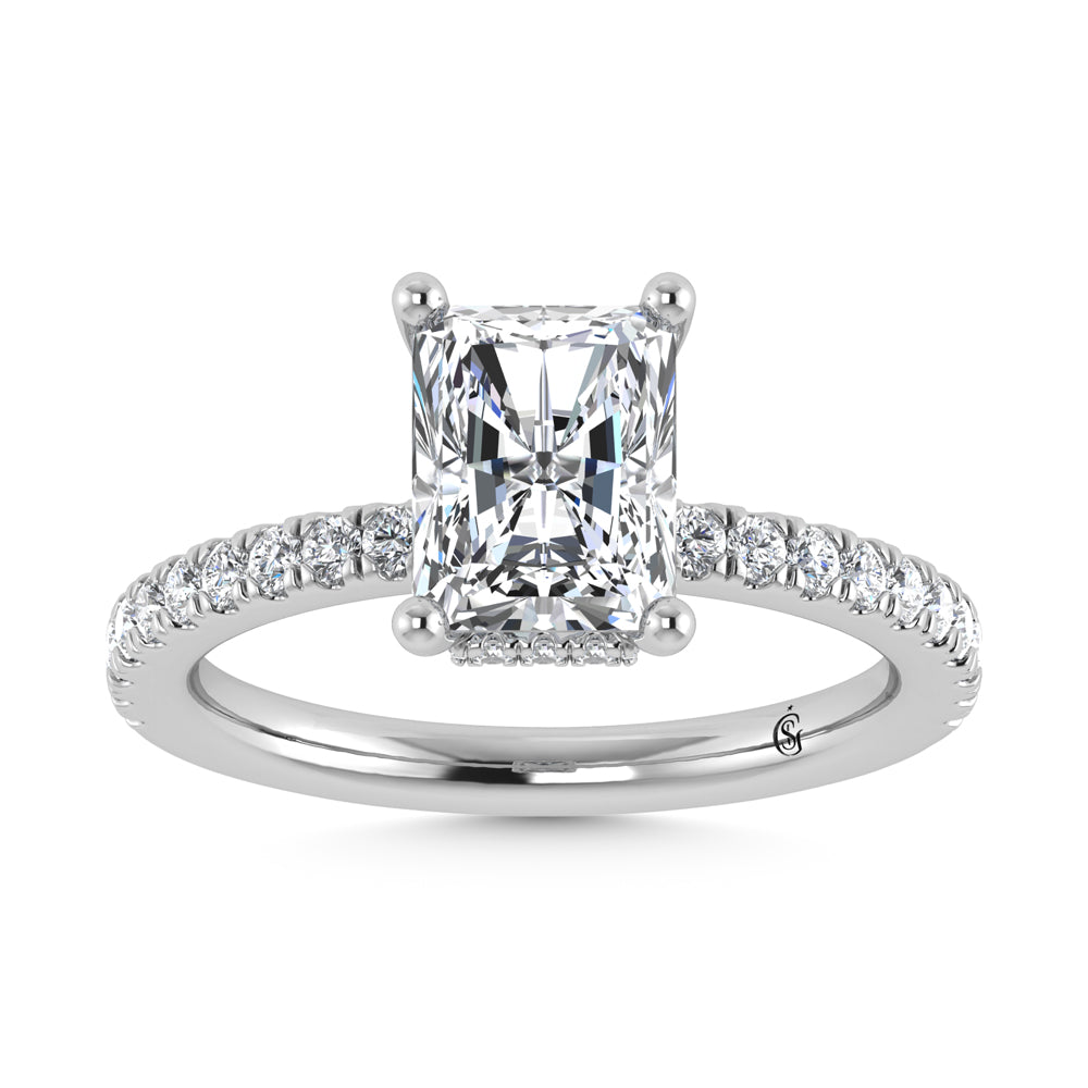 14K White Gold Lab Grown Diamond 2 3/8 Ct.Tw. Hidden Halo Engagement Ring (IGI Certfied Center Radiant 2ct)
