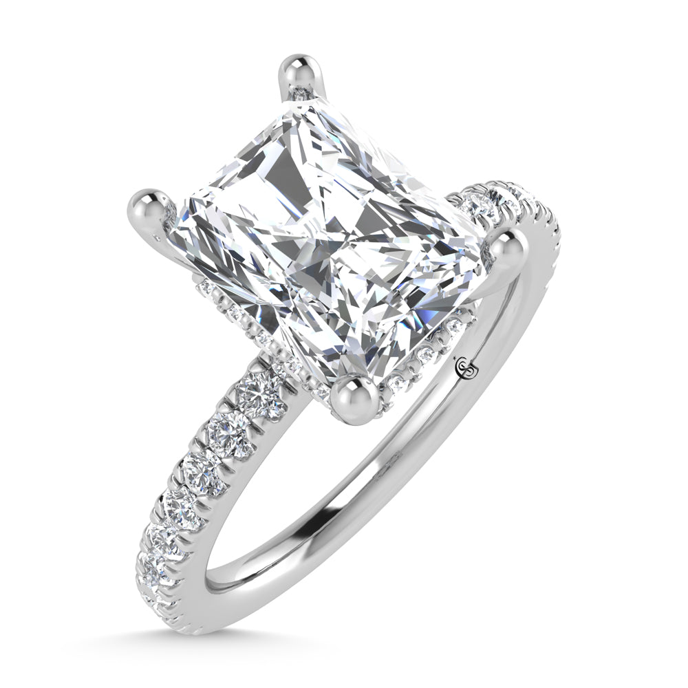 14K White Gold Lab Grown Diamond 2 3/8 Ct.Tw. Hidden Halo Engagement Ring (IGI Certfied Center Radiant 2ct)