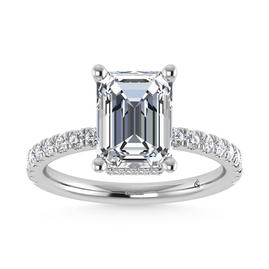 14K White Gold Lab Grown Diamond 3 1/2 Ct.Tw. Emerald Shape Halo IGI Certified Engagement Ring (IGI Certified Center 3ct)