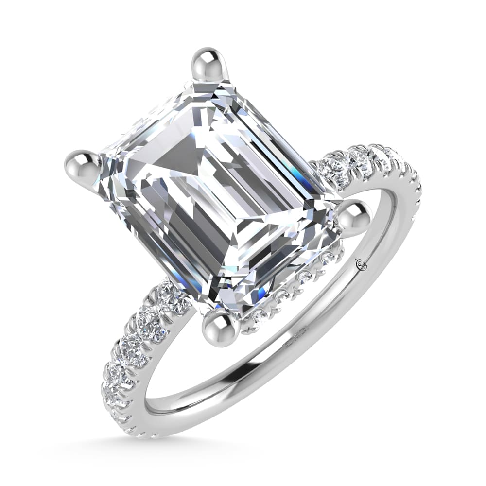 14K White Gold Lab Grown Diamond 3 1/2 Ct.Tw. Emerald Shape Halo IGI Certified Engagement Ring (IGI Certified Center 3ct)