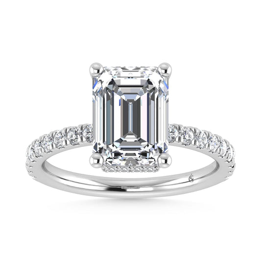 14K White Gold Lab Grown Diamond 4 1/2 Ct.Tw. Emerald Shape Halo  Engagement Ring (IGI Certified Center 4ct)