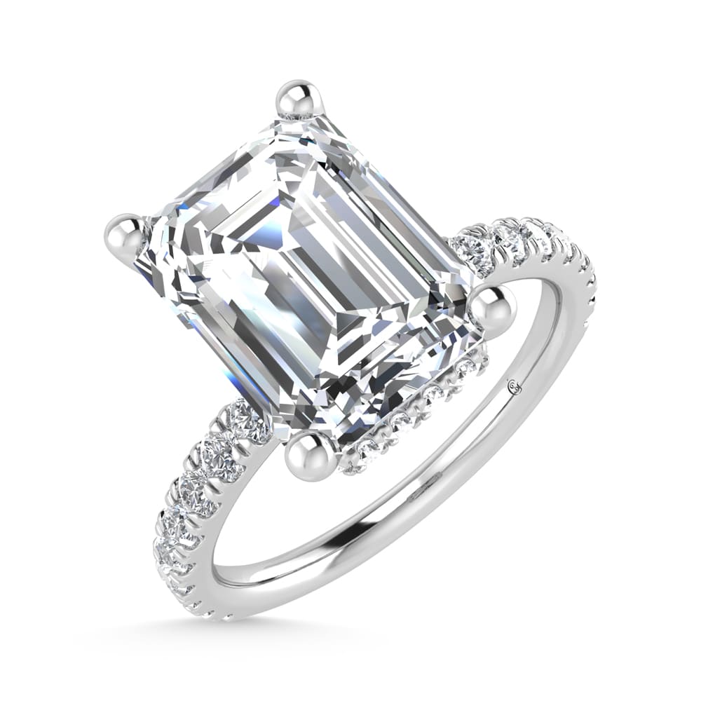 14K White Gold Lab Grown Diamond 4 1/2 Ct.Tw. Emerald Shape Halo  Engagement Ring (IGI Certified Center 4ct)