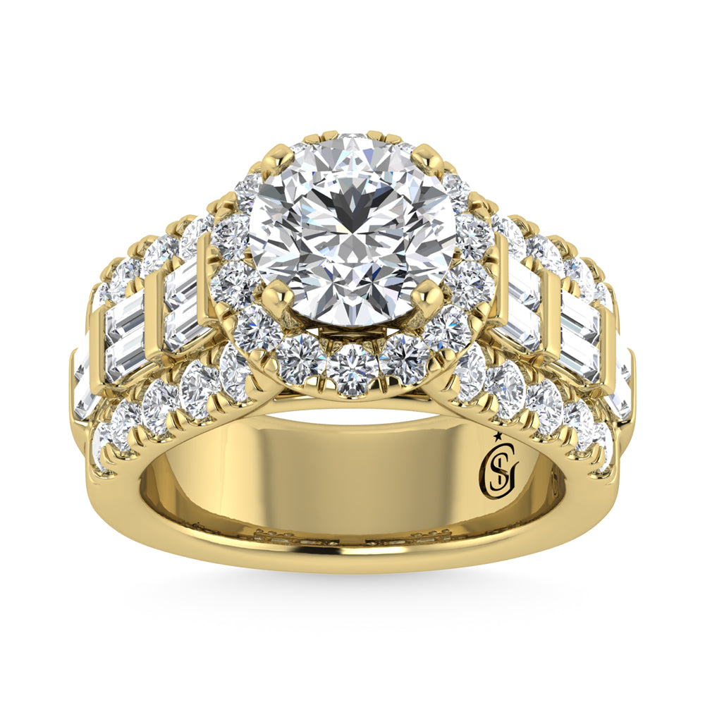 14K Yellow Gold Lab Grown Diamond 4 ct.tw. Round Shape Engagement Ring (IGI Certified Center 2ct)