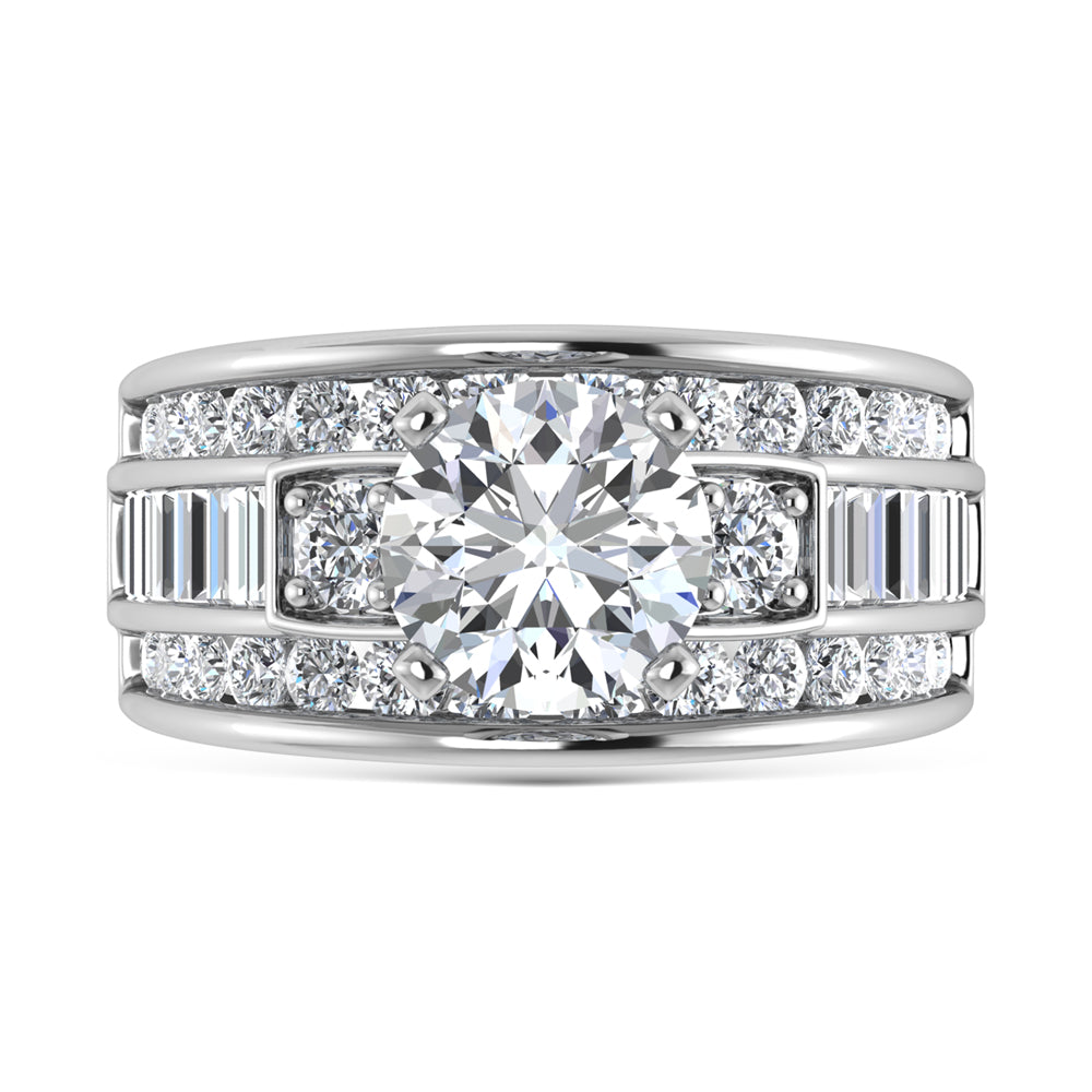 14K White Gold Lab Grown Diamond 5 ct.tw. Round Shape Engagement Ring (IGI Certified Center 3ct)