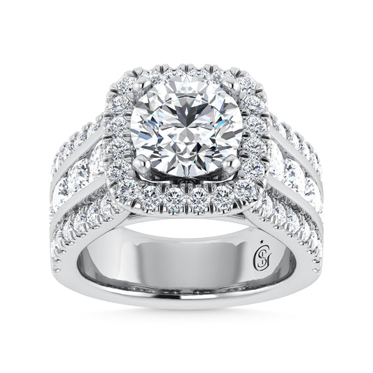 14K White Gold Lab Grown Diamond 5 1/2 ct.tw. Round Shape Engagement Ring (IGI Certified Center 3ct)