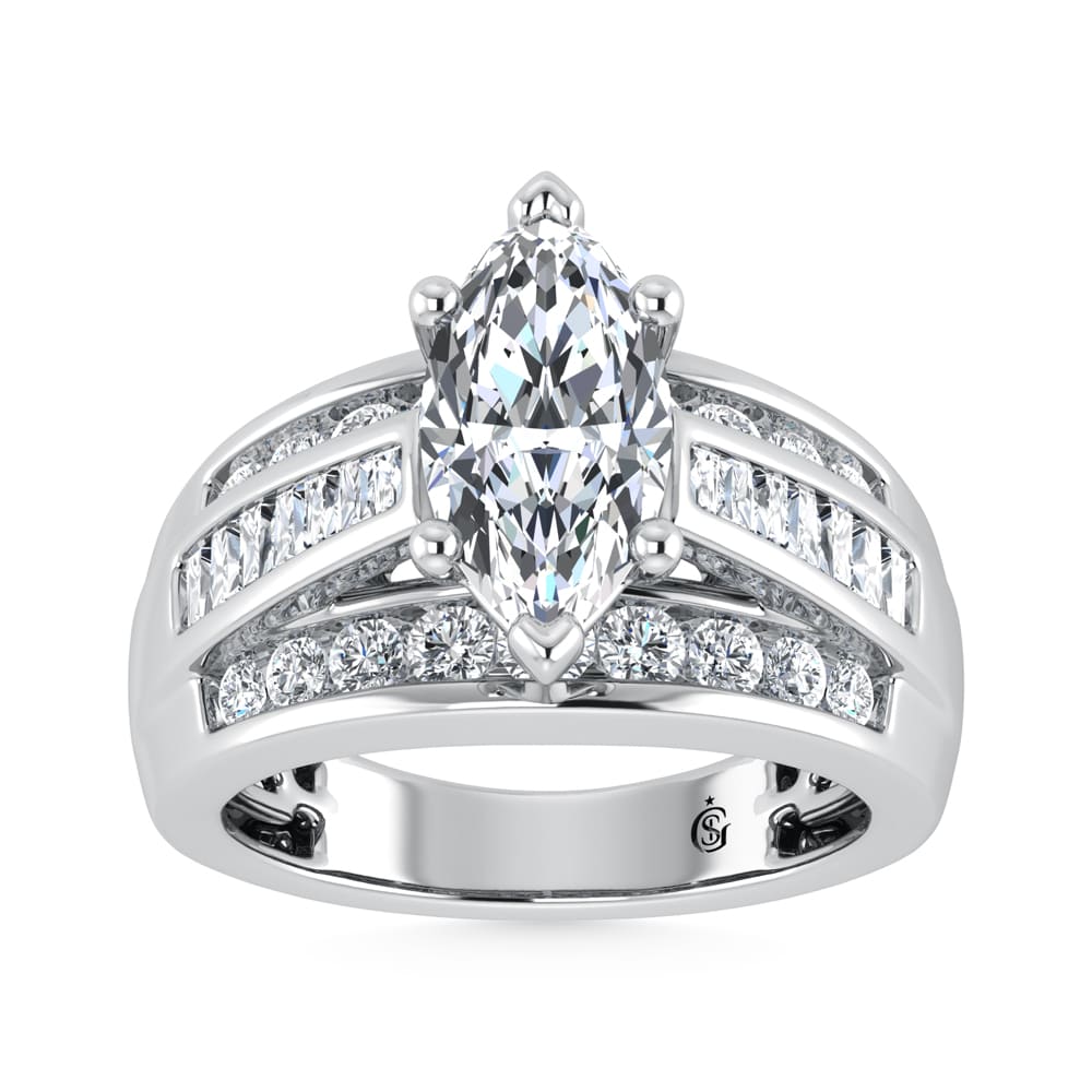 10K White Gold Lab Grown Diamond 3 7/8 ct.Tw. Marquise Shape Engagement Ring (IGI Certified Center 2ct)