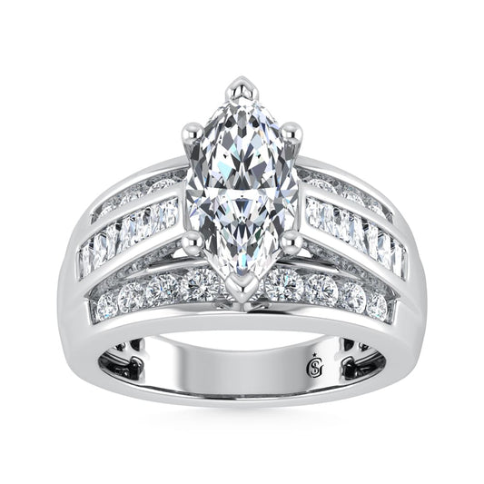 10K White Gold Lab Grown Diamond 3 7/8 ct.Tw. Marquise Shape Engagement Ring (IGI Certified Center 2ct)