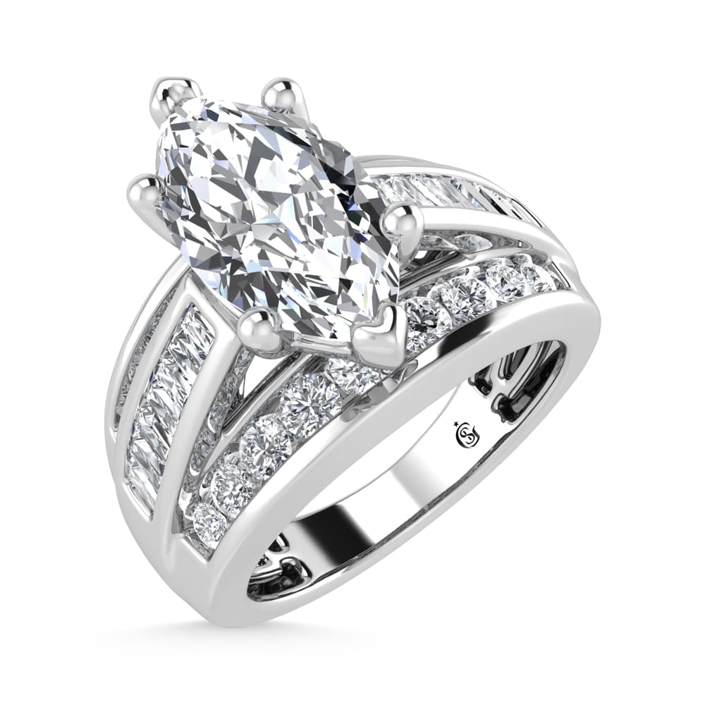 10K White Gold Lab Grown Diamond 3 7/8 ct.Tw. Marquise Shape Engagement Ring (IGI Certified Center 2ct)