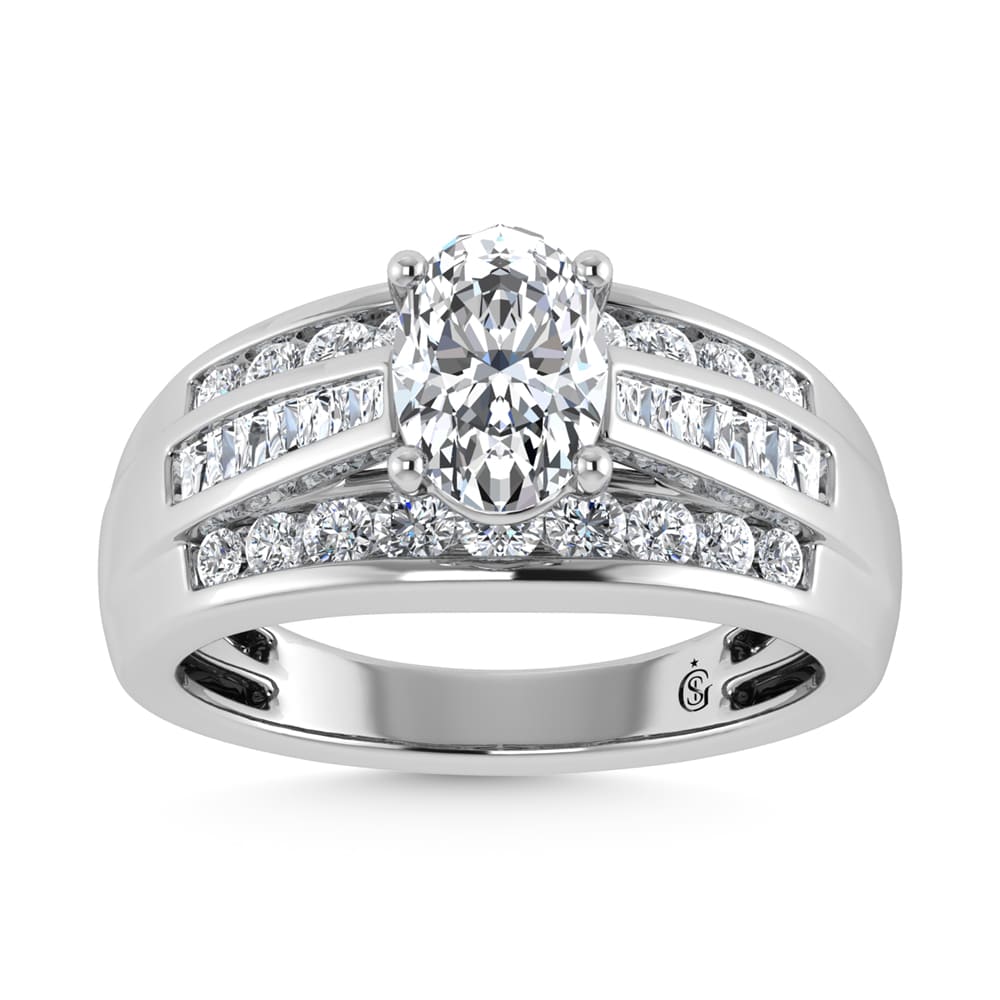 10K White Gold Lab Grown Diamond 2 1/4 ct.Tw. Oval Shape Engagement Ring (IGI Certified Center 1 1/2 ct)