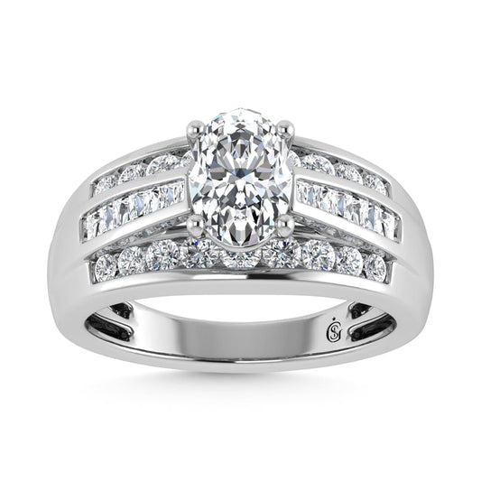 10K White Gold Lab Grown Diamond 2 1/4 ct.Tw. Oval Shape Engagement Ring (IGI Certified Center 1 1/2 ct)