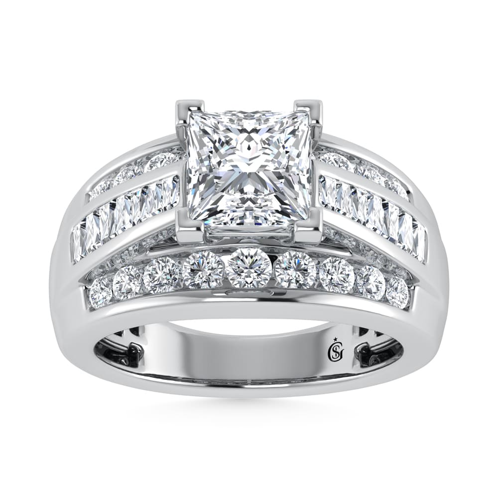 10K White Gold Lab Grown Diamond 2 1/4 ct.Tw. Princess Shape Engagement Ring (IGI Certified Center 1 1/2 ct)