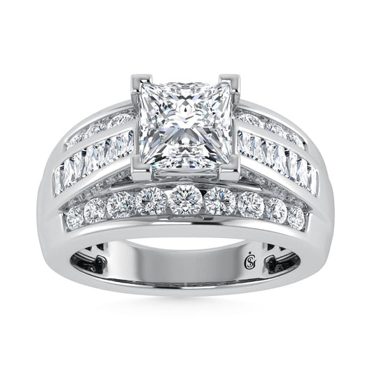 10K White Gold Lab Grown Diamond 2 1/4 ct.Tw. Princess Shape Engagement Ring (IGI Certified Center 1 1/2 ct)
