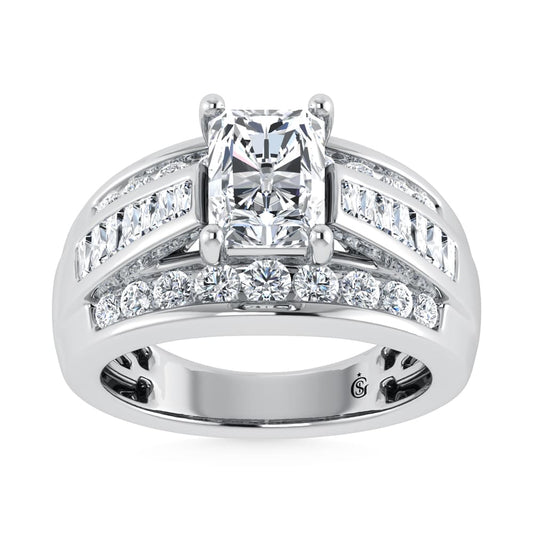 10K White Gold Lab Grown Diamond 3 7/8 ct.Tw. Radiant Shape Engagement Ring (IGI Certified Center 2ct)