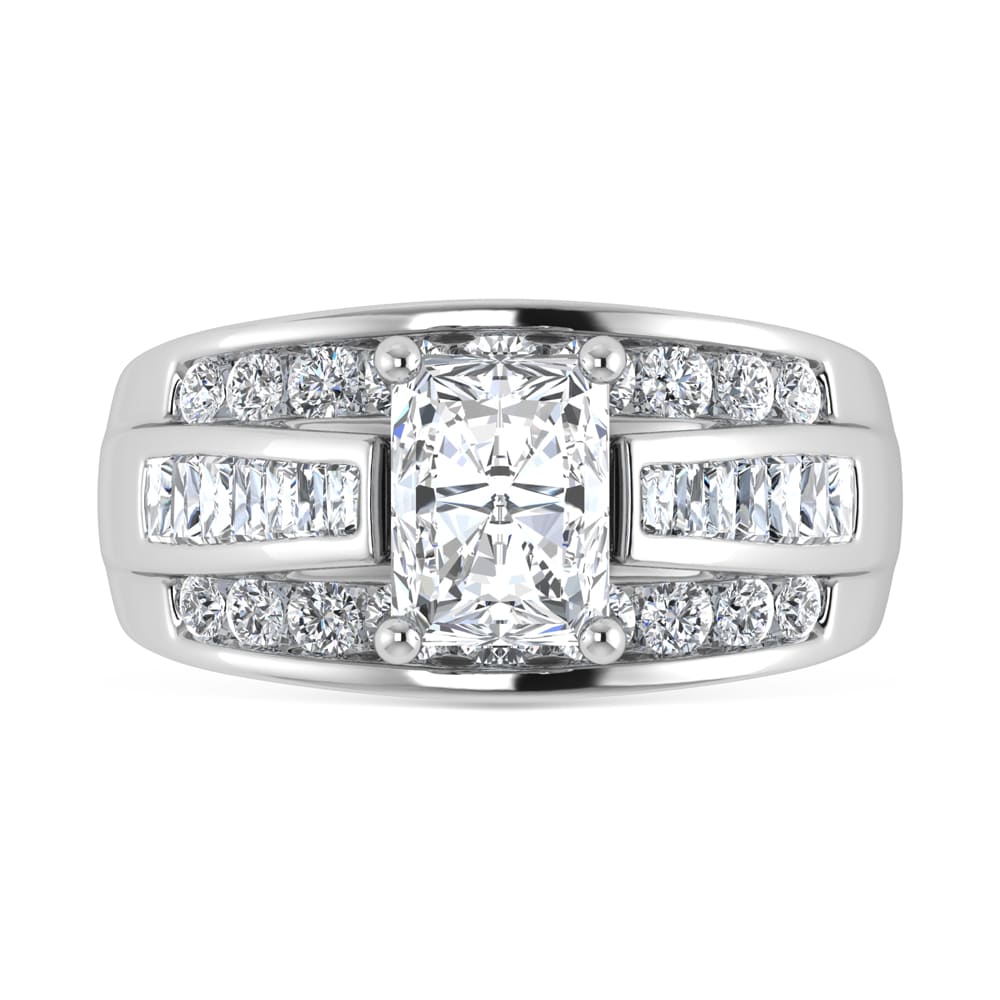 10K White Gold Lab Grown Diamond 3 7/8 ct.Tw. Radiant Shape Engagement Ring (IGI Certified Center 2ct)