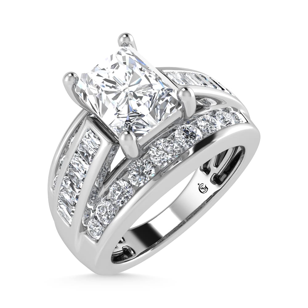 10K White Gold Lab Grown Diamond 3 7/8 ct.Tw. Radiant Shape Engagement Ring (IGI Certified Center 2ct)