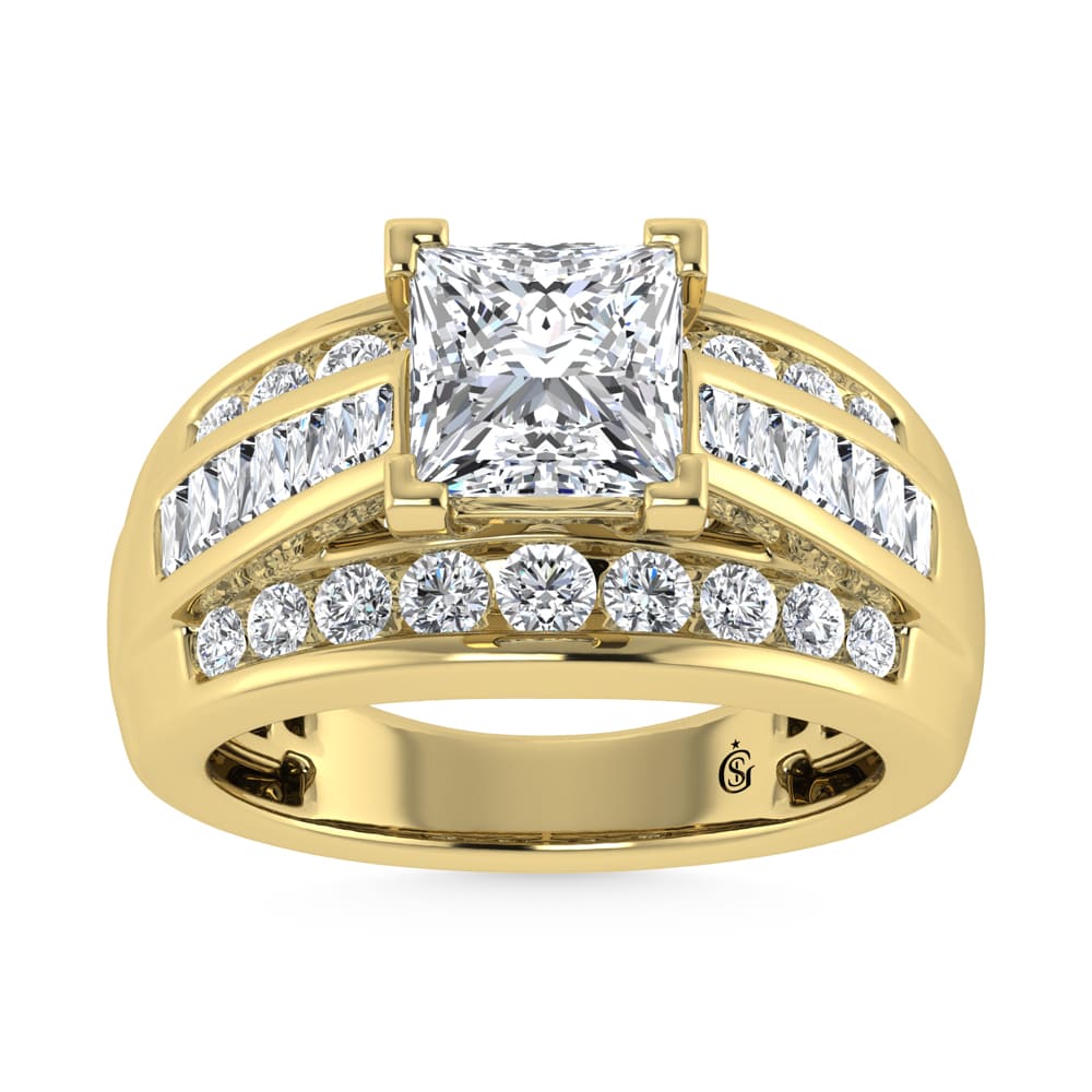 10K Yellow Gold Lab Grown Diamond 1 3/4 ct.Tw. Princess Shape Engagement Ring (IGI Certified Center 1ct)
