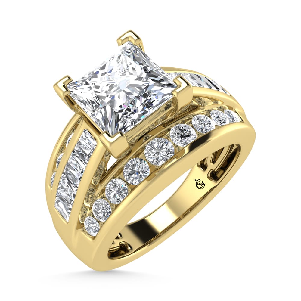 10K Yellow Gold Lab Grown Diamond 1 3/4 ct.Tw. Princess Shape Engagement Ring (IGI Certified Center 1ct)