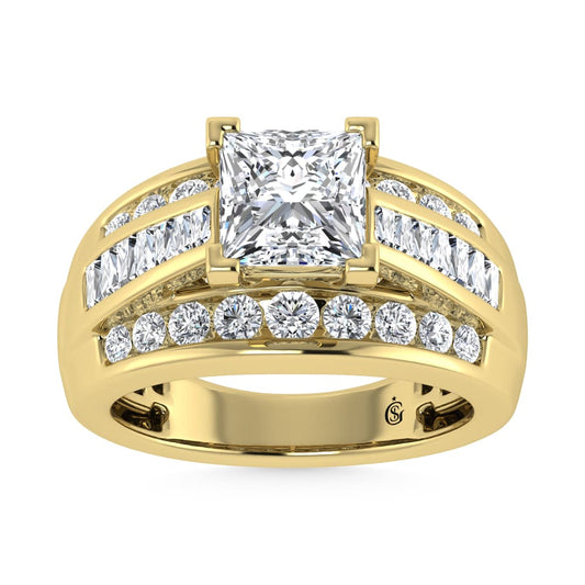 10K Yellow Gold Lab Grown Diamond 2 1/4 ct.Tw. Princess Shape Engagement Ring (IGI Certified Center 1 1/2 ct)