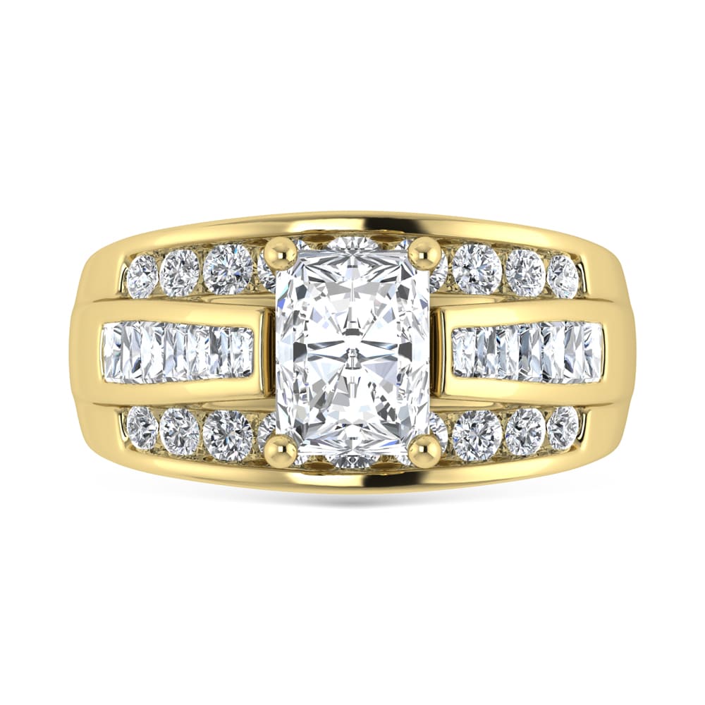 10K Yellow Gold Lab Grown Diamond 3 7/8 ct.Tw. Radiant Shape Engagement Ring (IGI Certified Center 2ct)