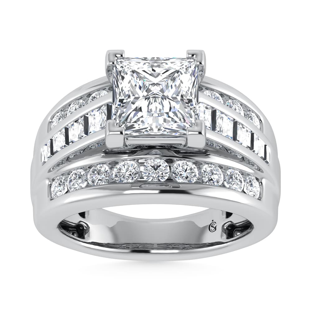 14K White Gold Lab Grown Diamond 6 ct.Tw. Princess Shape Engagement Ring (IGI Certified 5ct)