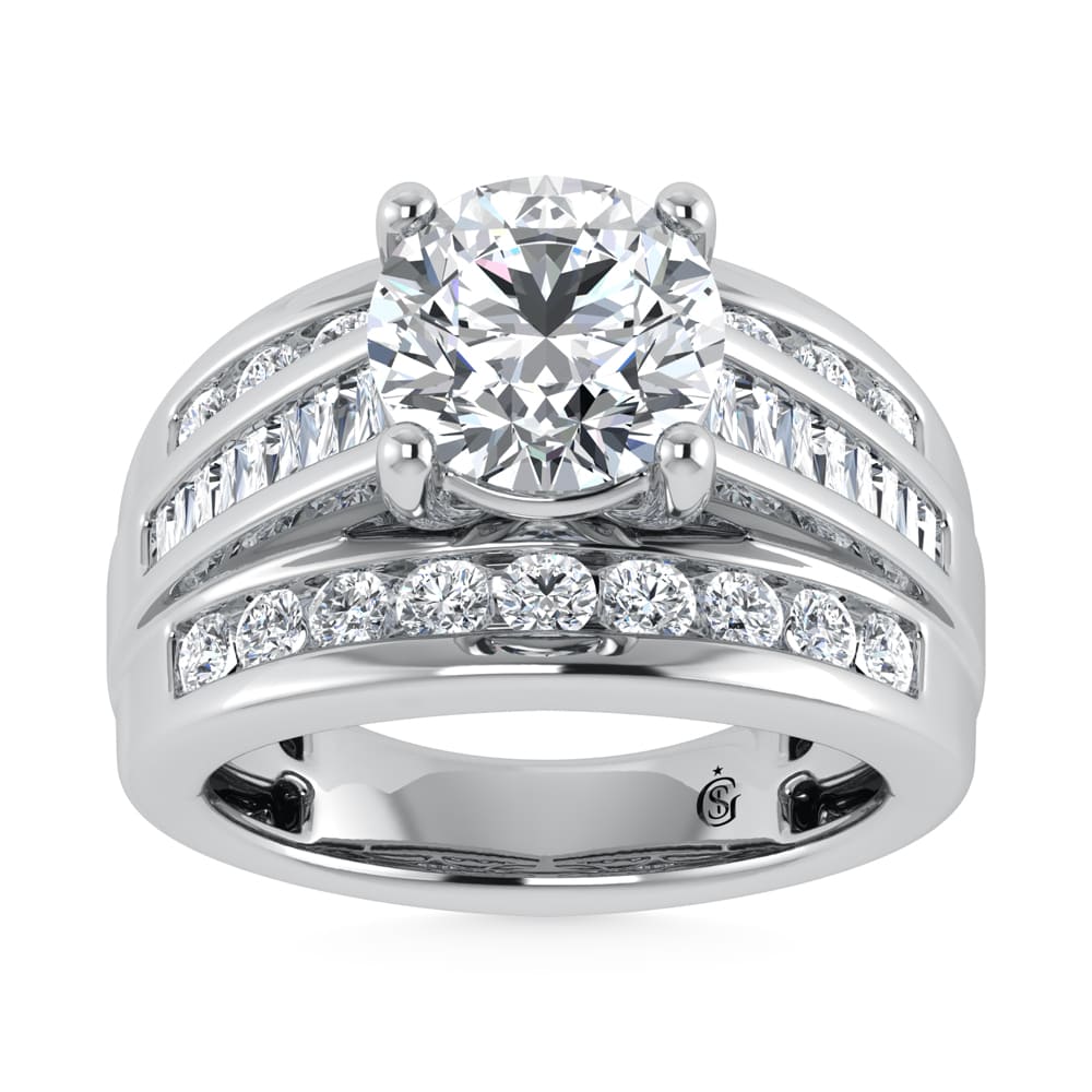 10K White Gold Lab Grown Diamond 2 1/4 ct.Tw. Round Shape Engagement Ring (IGI Certified Center 1 1/2ct)