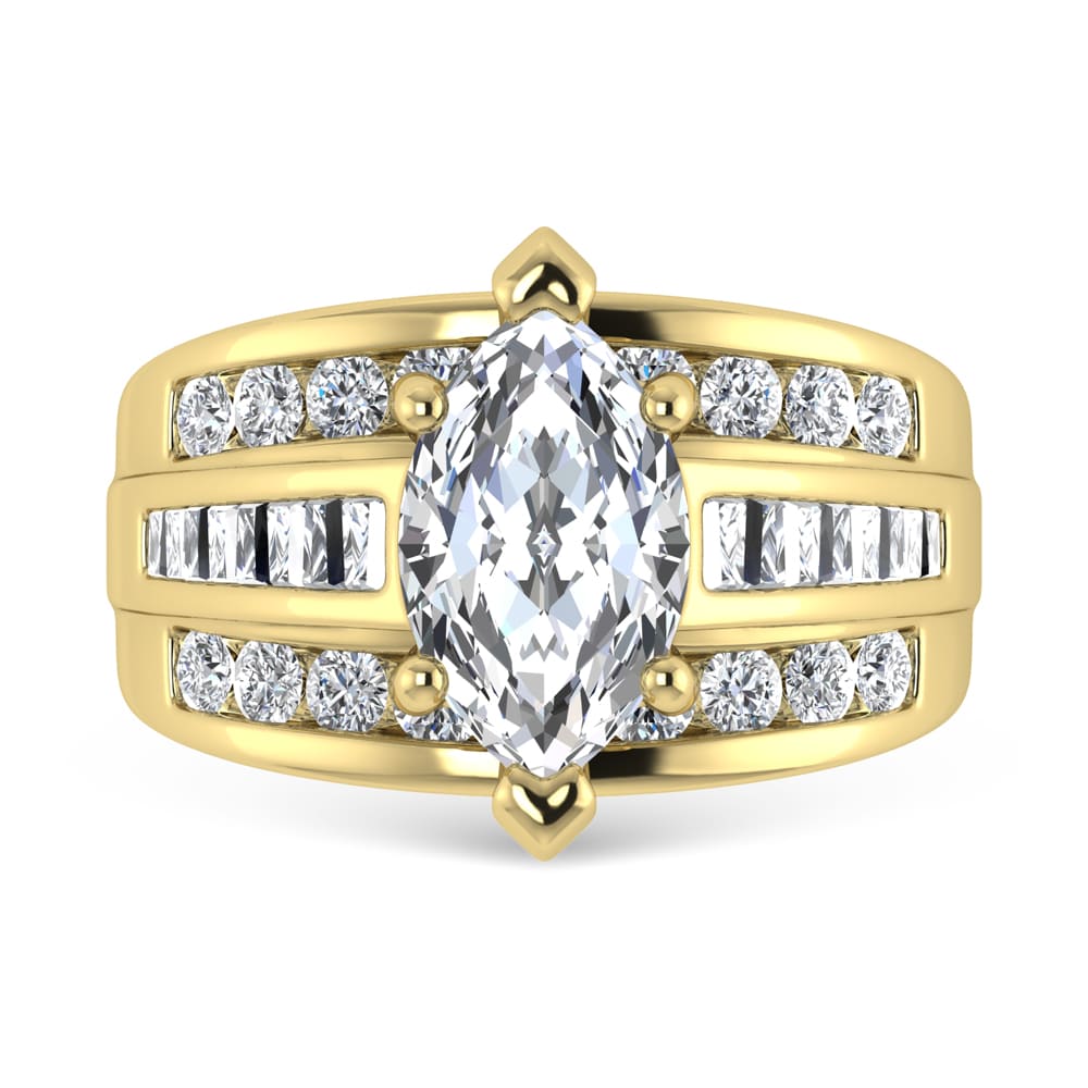 10K Yellow Gold Lab Grown Diamond 3 7/8 ct.Tw. Marquise Shape Engagement Ring (IGI Certified Center 3ct)