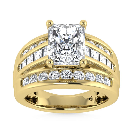 10K Yellow Gold Lab Grown Diamond 3 7/8 ct.Tw. Radiant Shape Engagement Ring (IGI Certified Center 3ct)