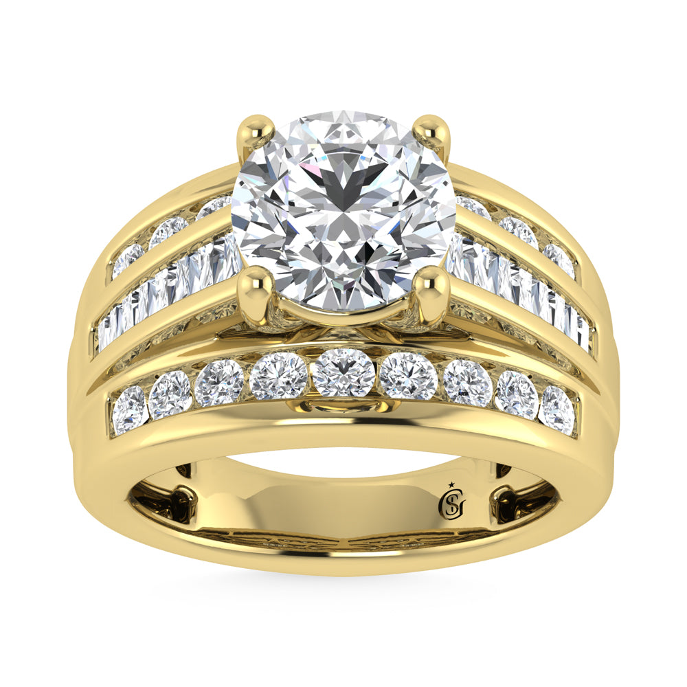 10K Yellow Gold Lab Grown Diamond 2 1/4 ct.Tw. Round Shape Engagement Ring (IGI Certified Center 1 1/2 ct)