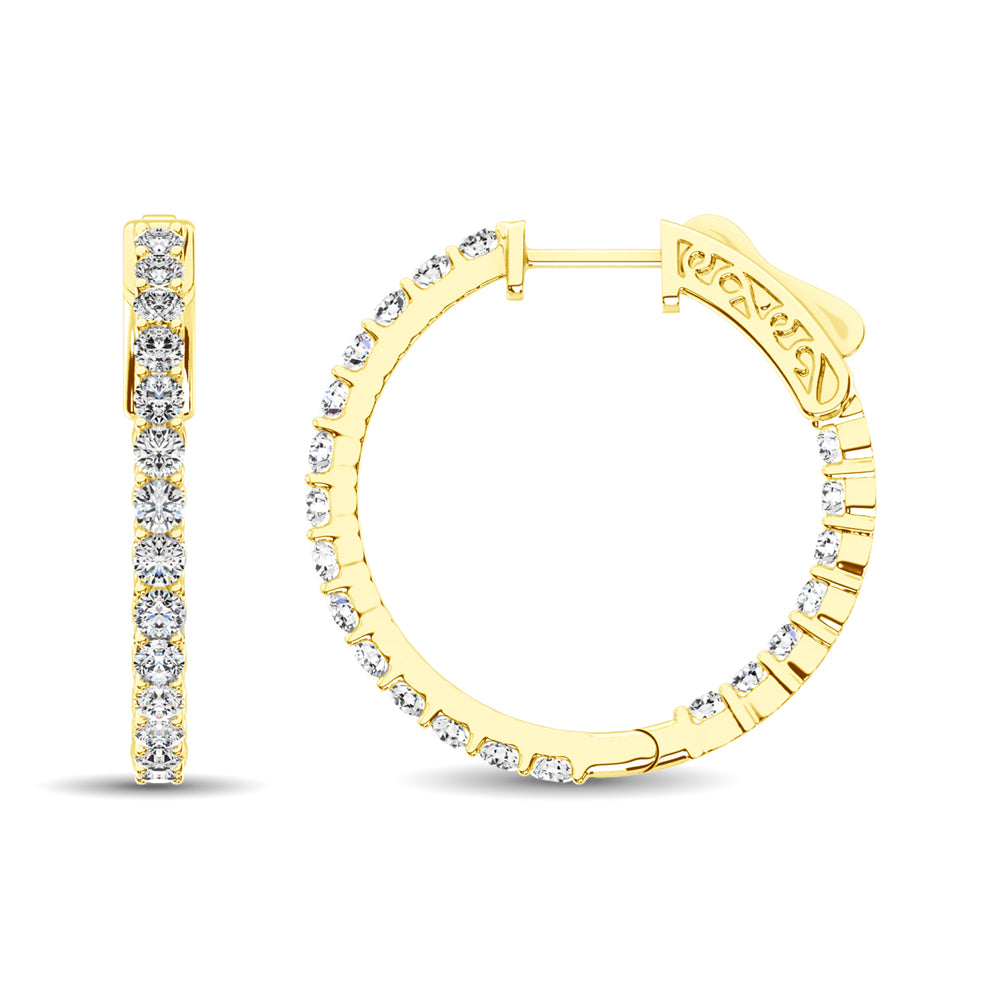 14K Yellow Gold Lab Grown Diamond 2 Ct.Tw. In and Out Hoop Earrings (3/4 inches)
