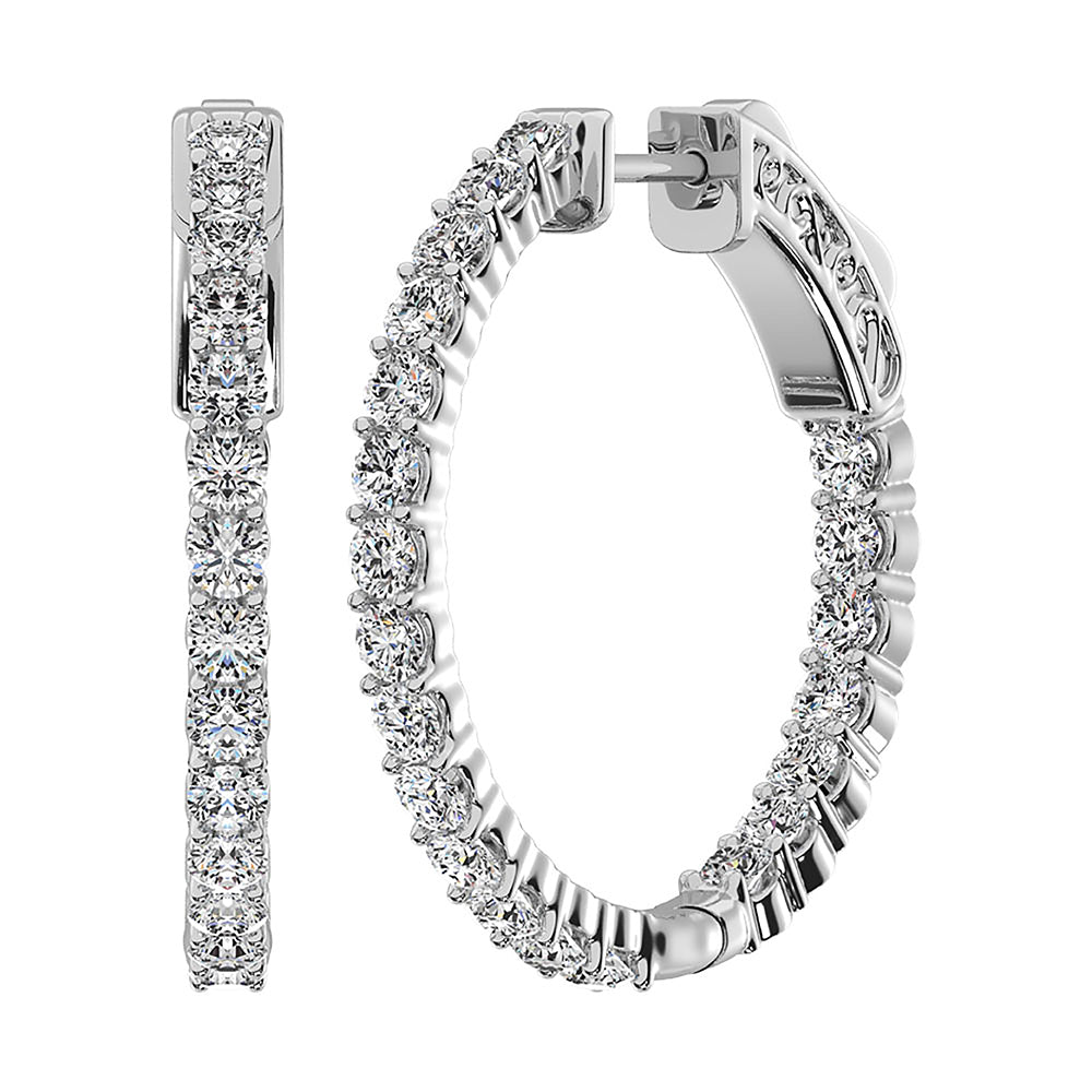 14K White Gold Lab Grown Diamond 8 Ct.Tw. In and Out Hoop Earrings (1 1/2 inches)