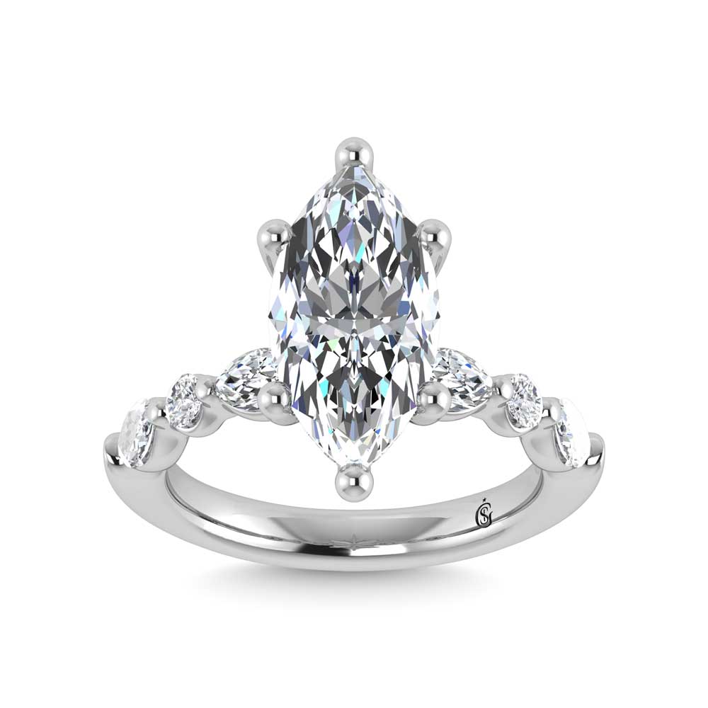 14K White Gold Lab Grown Diamond 3 5/8 Ct.Tw. Marquise & Round Engagement Ring (IGI Certified Center 3ct)