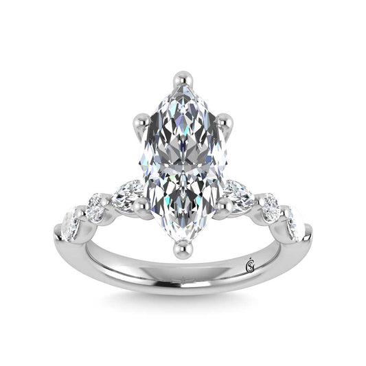 14K White Gold Lab Grown Diamond 3 5/8 Ct.Tw. Marquise & Round Engagement Ring (IGI Certified Center 3ct)