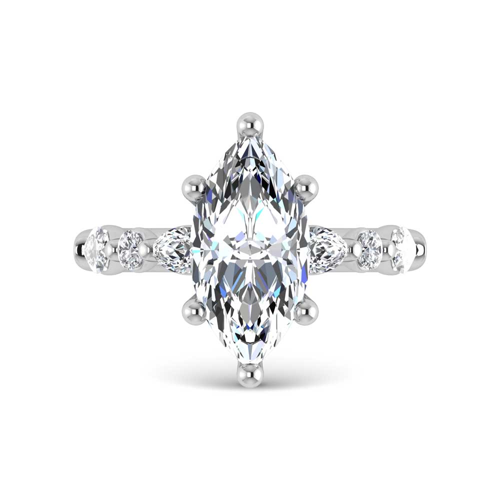 14K White Gold Lab Grown Diamond 3 5/8 Ct.Tw. Marquise & Round Engagement Ring (IGI Certified Center 3ct)