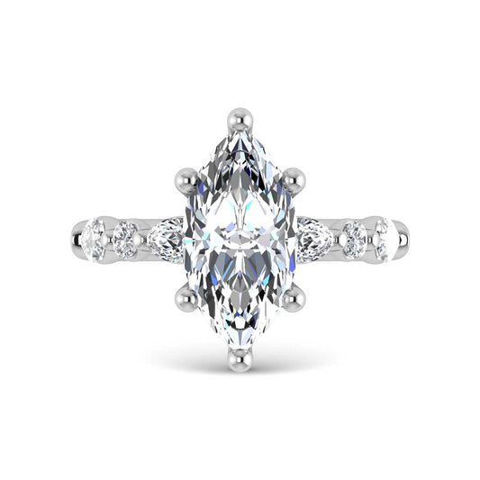 14K White Gold Lab Grown Diamond 3 5/8 Ct.Tw. Marquise & Round Engagement Ring (IGI Certified Center 3ct)