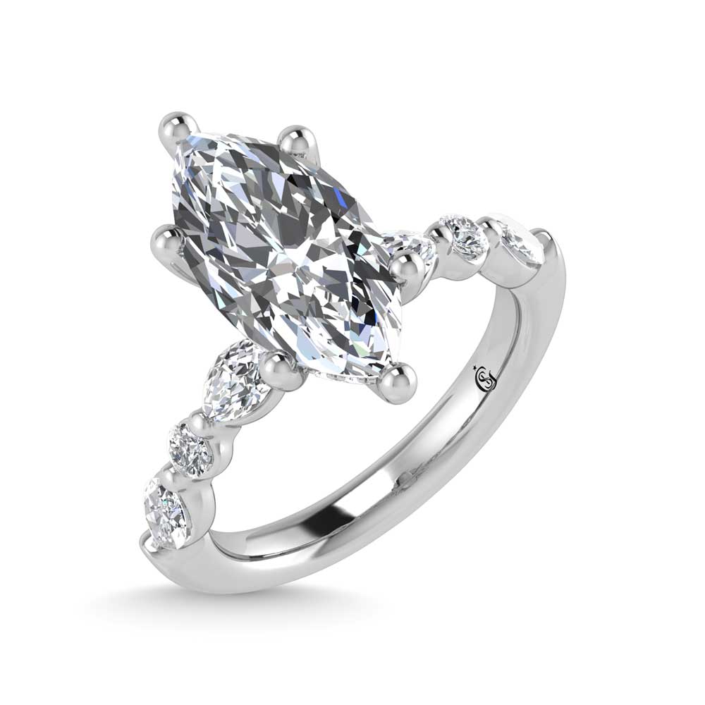 14K White Gold Lab Grown Diamond 3 5/8 Ct.Tw. Marquise & Round Engagement Ring (IGI Certified Center 3ct)