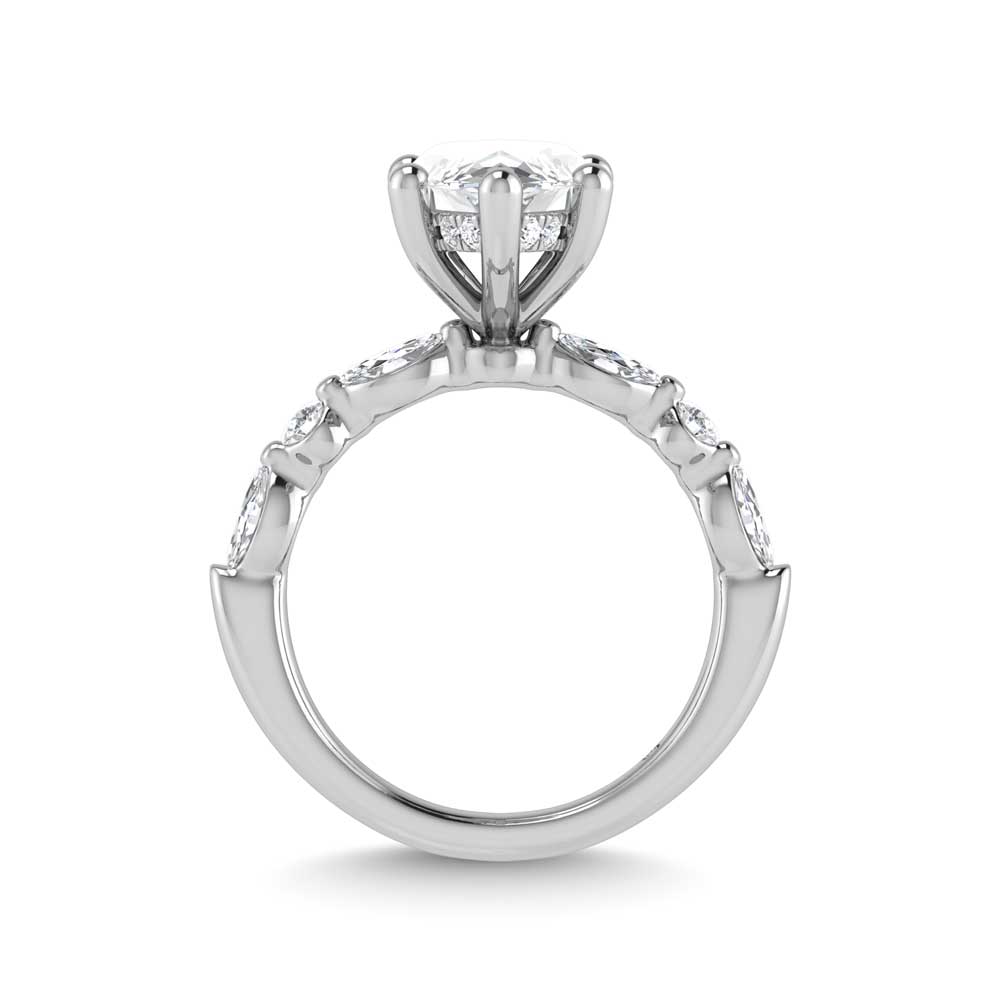14K White Gold Lab Grown Diamond 3 5/8 Ct.Tw. Marquise & Round Engagement Ring (IGI Certified Center 3ct)