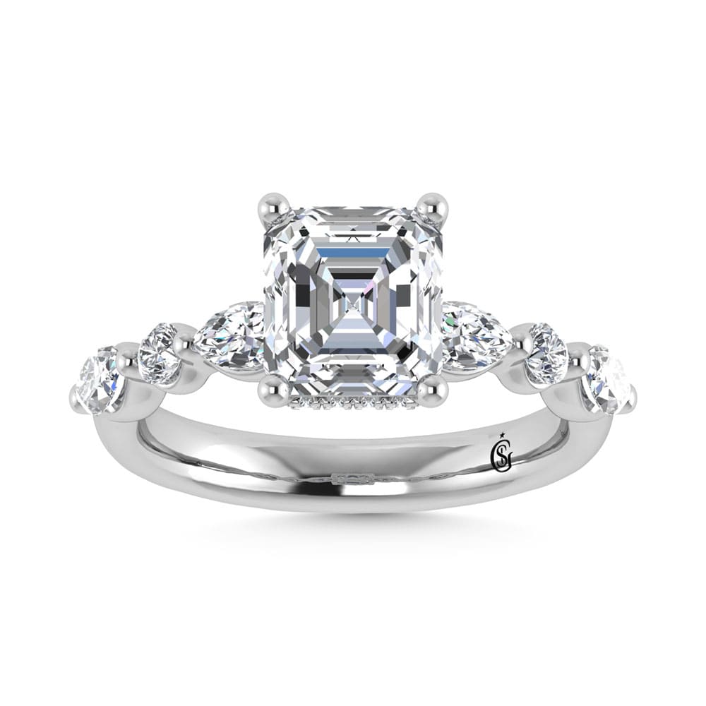 14K White Gold Lab Grown Diamond 3 5/8 Ct.Tw. Marquise and Round Shape Halo Engagement Ring (IGI Certified Center 3ct)
