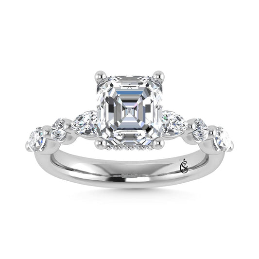 14K White Gold Lab Grown Diamond 3 5/8 Ct.Tw. Marquise and Round Shape Halo Engagement Ring (IGI Certified Center 3ct)