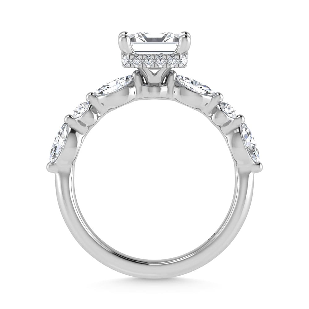 14K White Gold Lab Grown Diamond 3 5/8 Ct.Tw. Marquise and Round Shape Halo Engagement Ring (IGI Certified Center 3ct)