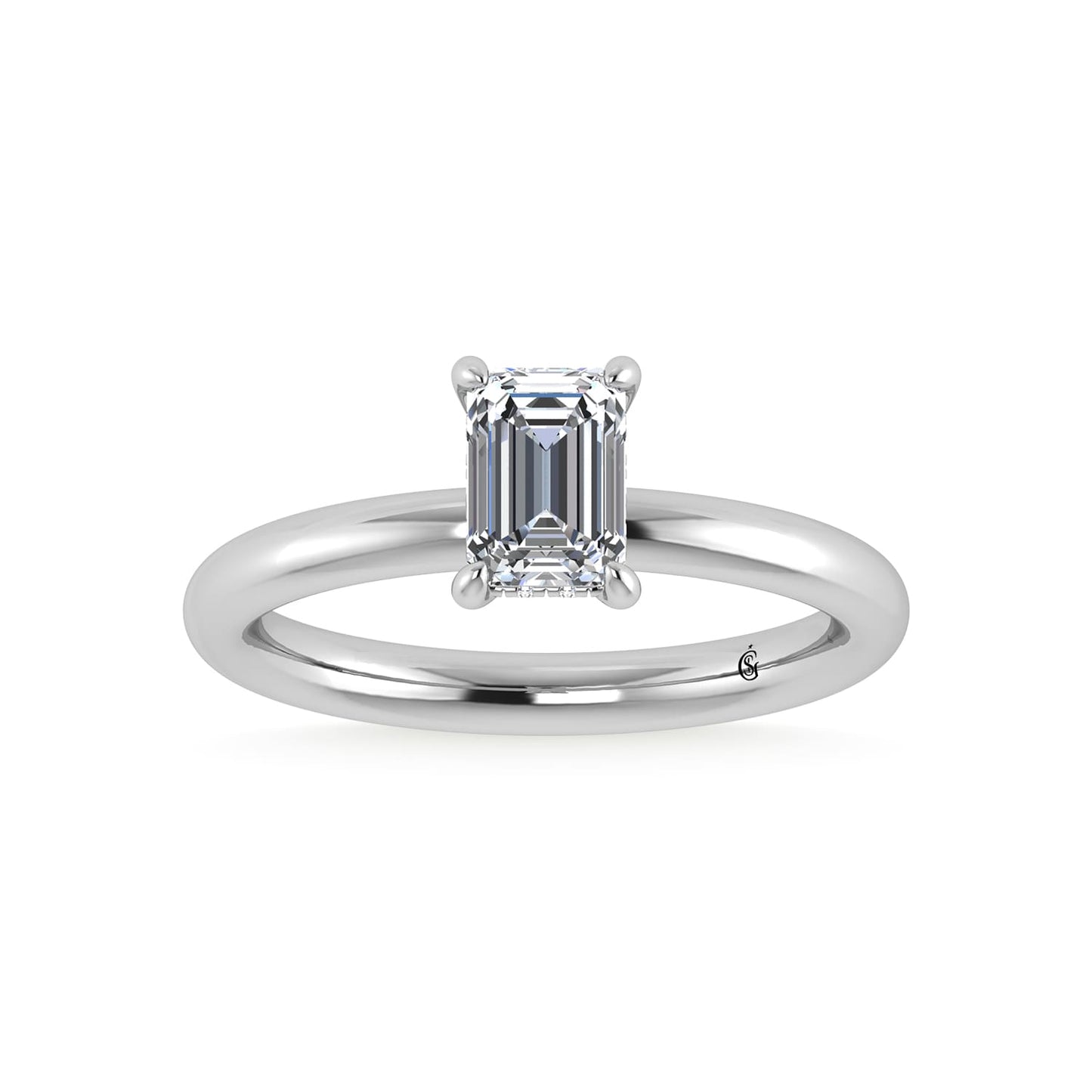 14K White Gold Lab Grown Diamond 1 1/20Ct.Tw. Emerald Shape Engagement Ring (IGI Certified Center 1ct)