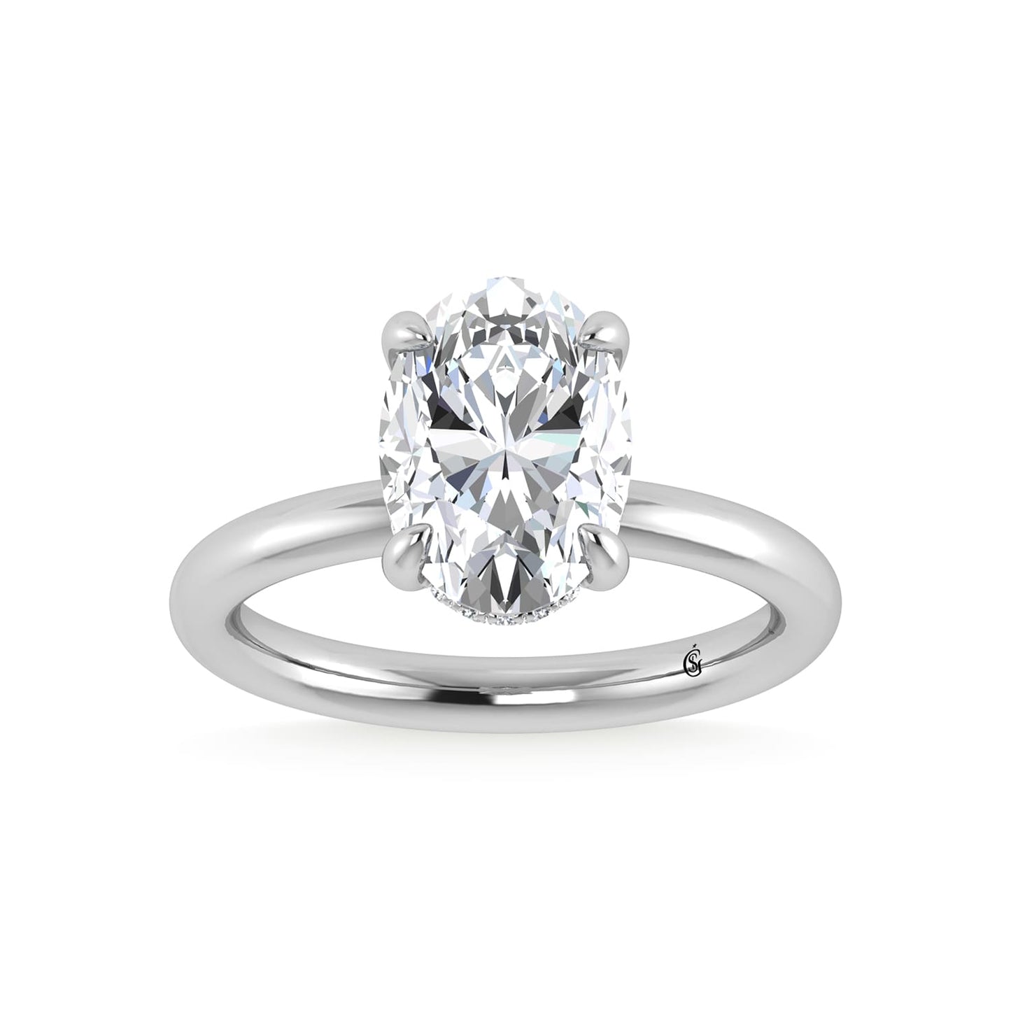 14K White Gold Lab Grown Diamond 2 1/20 Ct.Tw. Oval Shape Engagement Ring (IGI Certified Center 3ct)